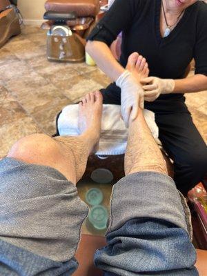 Tammy doing my pedicure.