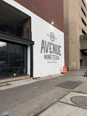 Outside signage or Avenue 19 eatery