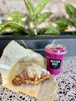 Pistachio Croissant & Dragon Pitaya Smoothie