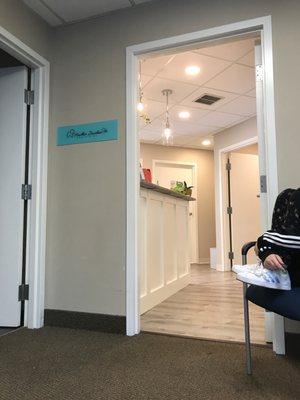 From waiting area into office area