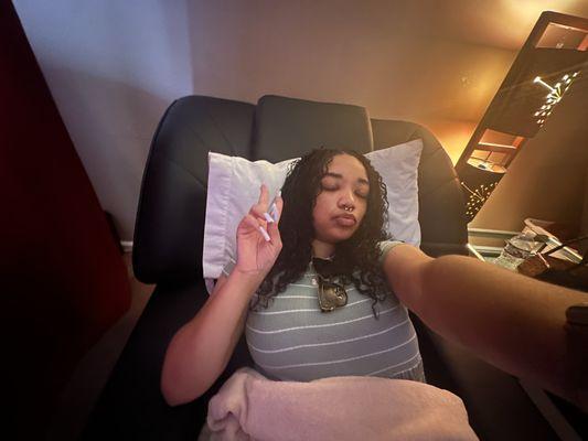 Laid back in chair very big chair