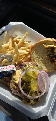 Green Chile cheeseburger to go.