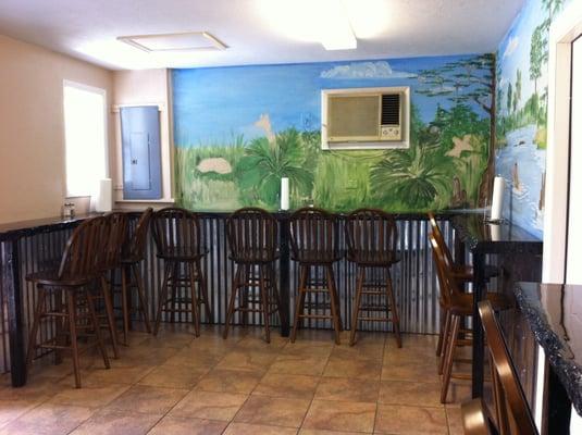 Bar seating indoors.