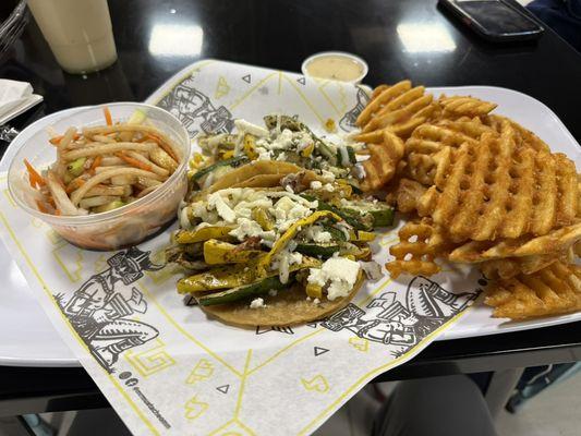 Zucchini Tacos and Waffle Fries