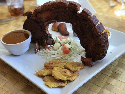 Chuletta Kan Kan with red beans and tostones!