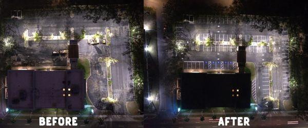 Before and after photo of a striping job we completed recently.