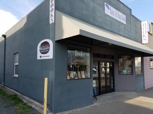 We are located in the alley behind Rain All Day Books on main street in Fortuna