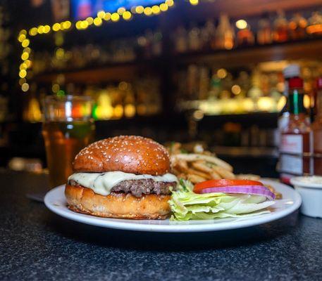 cheeseburger with garlic fries $19.75 side view
