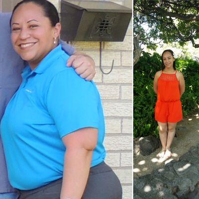 Me at 231lbs a year ago on the left and on the right 132lbs with the help of Nicole Korman. Thank you Nicole!