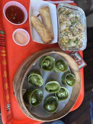 Veggie Vegetarian Dumplings Vegetable Eggroll Side Fried Rice