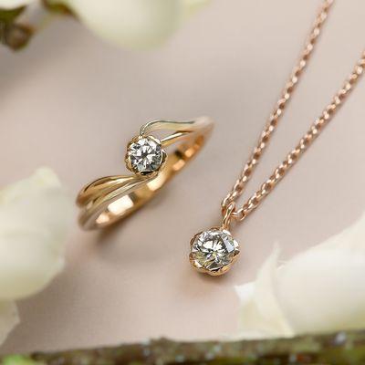 Sakura Ichirin engagement ring with a Sakura cup customized pendant