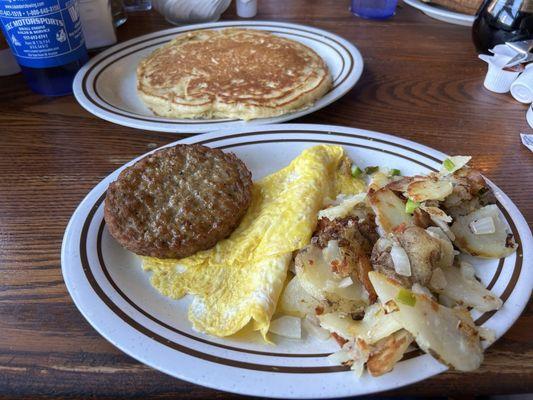 Good morning special with pancake since out of the cinnamon bread ( both are delicious), recommend the bread.