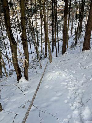 Rope by the side of the trail. Useful for the steep downhill if you don't have snowshoes on