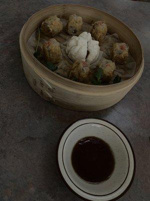 Cha Sui bao (Bbq pork bun) and shu mai