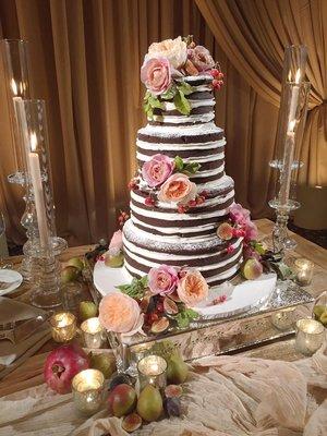 Montage, Laguna Beach Hotel. Wedding was chic with our Naked Cake finished with fresh flowers.