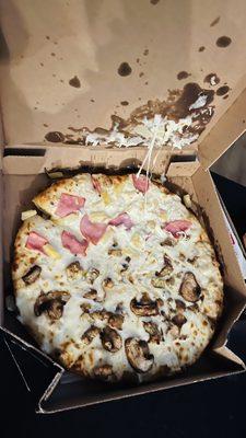 Box was crushed and smushed pizza