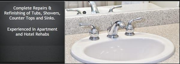 We repair and refinish Vanaties, sinks , tubs, and more . www.Classictubrepairs.com