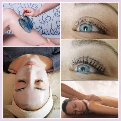 Just a few of the many services offered: facials, lash lifts, waxing, and massages!