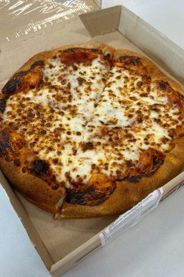 Burned and crusty didn't taste good no cheese barely