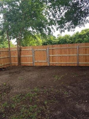 The back of our yard and new gate!!