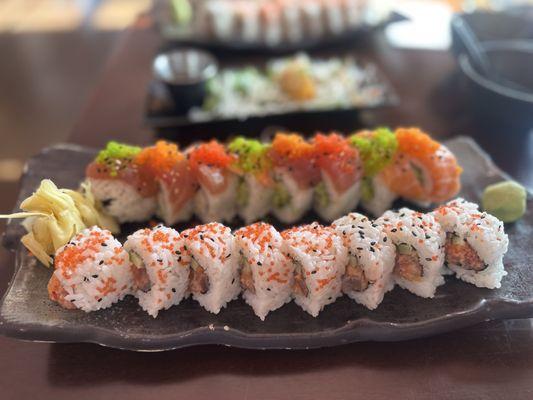 Rainbow roll and trumpet conch roll