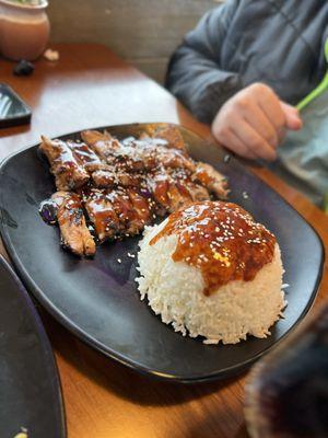 Teriyaki Chicken. If the portion looks small it's because the plate is huge and my husband asks them not to include the salad.