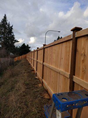 Cedar Fence with 3 Cedar two by fours
