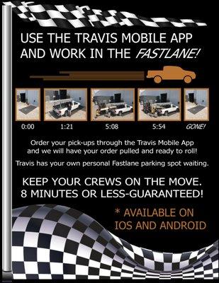 What your materials fast? Go on the Travis App and order from there.
