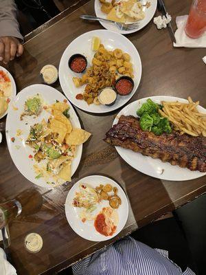 Baby Back Ribs, nachos, Crispy Calamari