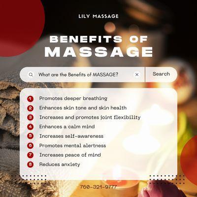 Welcome To Lily Massage
35325 Date Palm Dr Unit 115, Cathedral City, CA 92234
Call us at 760-321-9777