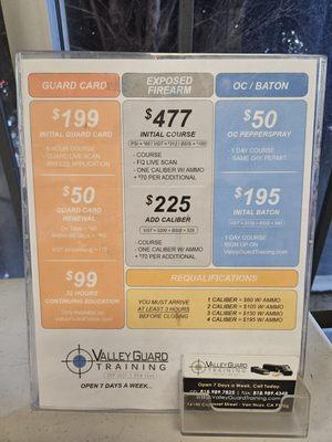 The bill of fare I mean price schedule