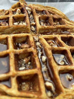 Pecan Cinnamon Waffle with syrup