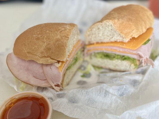 Build Your Own mini 6" - turkey, Colby, lettuce and onions with French dressing.