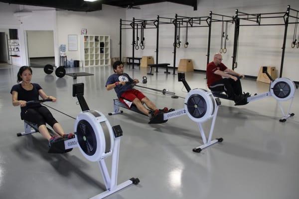 Rowing to warmup for a CrossFit class.