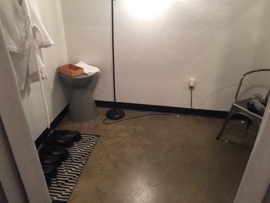 Where you undress and put slippers socks and gloves on. And a robe!!