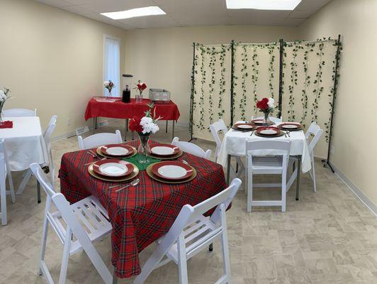 Rent this space for your next party, meeting, baby shower, trivia night, whatever you'd like. Catering available by A and J Kitchen