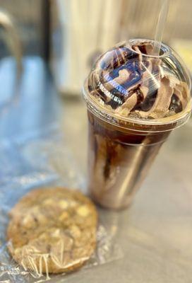 My order of medium size cold mocha frappe and white chocolate macadamia nut cookie
