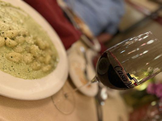 Gnocchi pesto and Silver Oak Cabernet