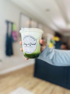 Sweet iced matcha.
