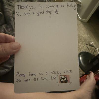 Back of thank you note