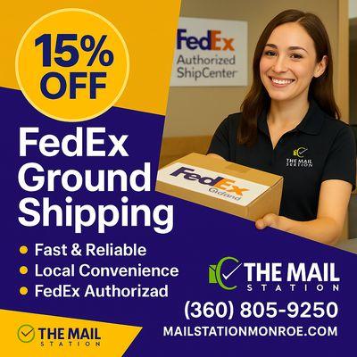 Get fast, reliable shipping in 98272! Enjoy 15% OFF FedEx Ground Shipping at our FedEx Authorized ShipCenter. Expert service & conveniet!