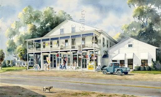 Very cool print of "Frogmore Emporium" by Nancy Ricker Rhett. Prints available at Rhett Gallery on Bay St. Beaufort SC.