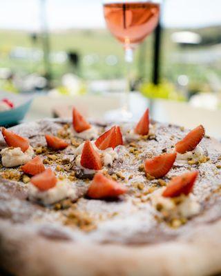 Nutella pizza with fresh strawberries