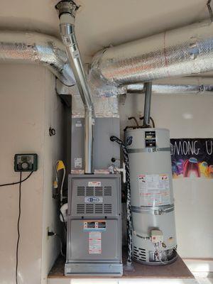 Neat install example we do furnace, AC, air duct, gas piping, water drain line, and refrigerant line all by ourselves.