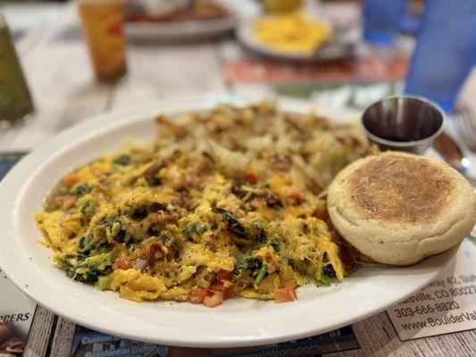 Tasty omelette made into a scramble