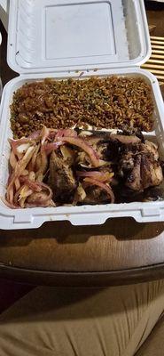 Dibi chicken and jollof rice