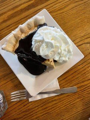 Peanut-Butter Pie with warm chocolate sauce. Insanely decadent.