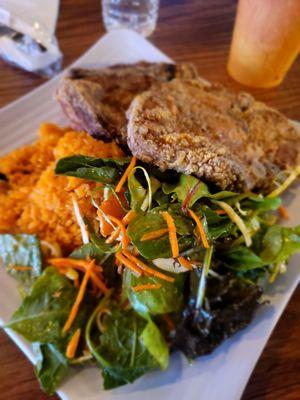 Fried Chuletas with Spanish Rice and a Delicious Salad