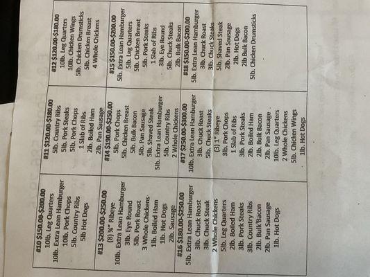 Rest of freezer menu