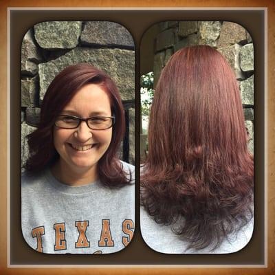 Hair color(cool mahogany) cut and style by Yuliya.